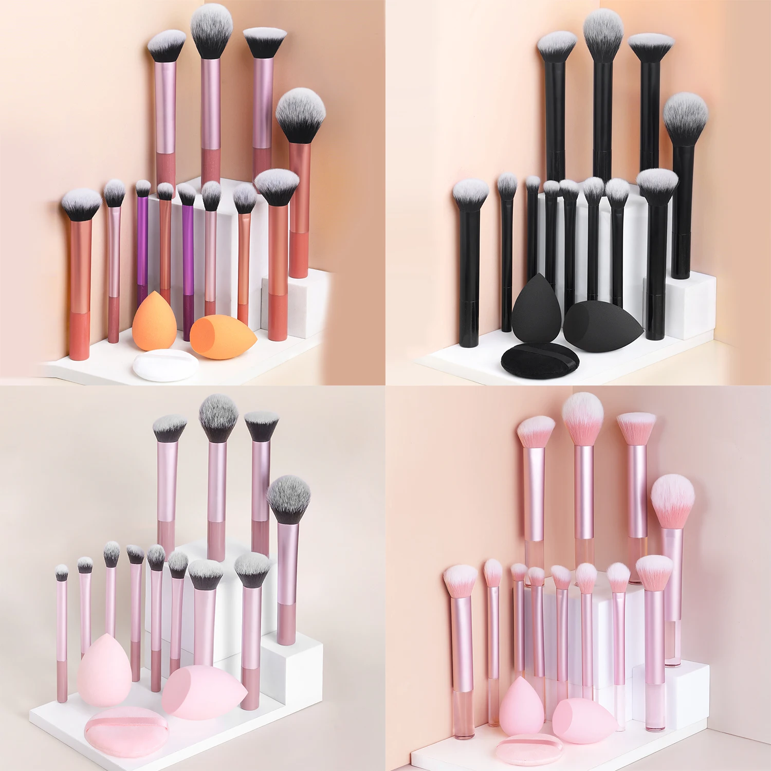 15pcs professional makeup brush set - classic everyday including 2pcs bevel and water drop beauty egg, 1 powder puff beauty tool