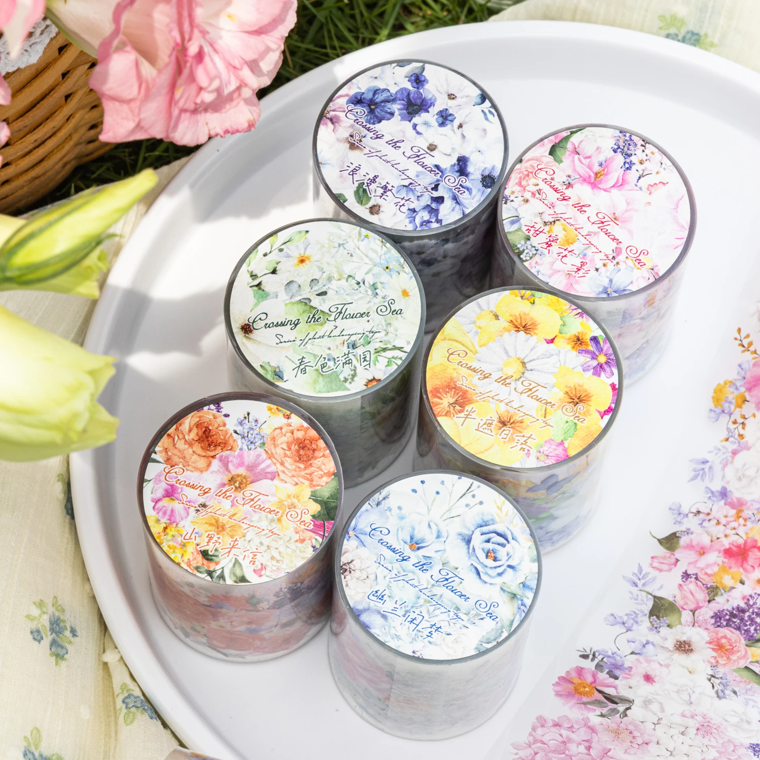 

Mr Paper 6rolls/bag Crossing the sea of flowers series landscape waterproof tape small fresh plant flowers handbook decoration