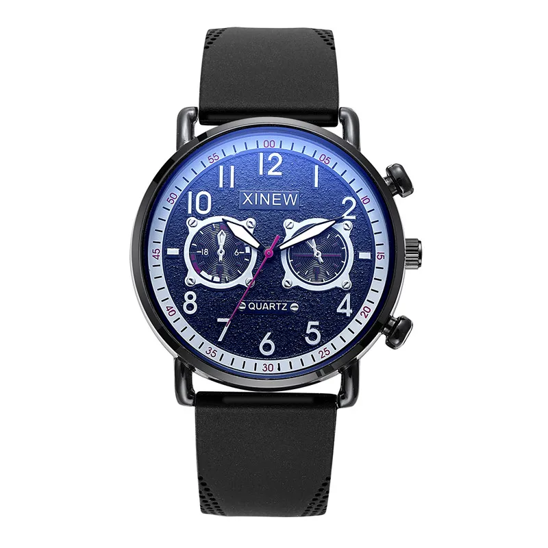 5pc / lot Wholesale XINEW Brand Men Watches Boys Fashion Casual Silicone Band Sports Quartz Wristwatch Black Relogio Masculino