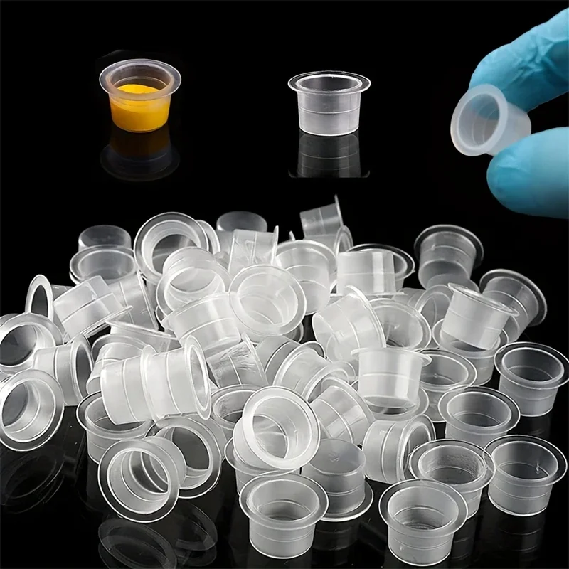 100pcs Disposable Tattoo Ink Cups Plastic Pigment Clear Holder Container Caps Tattoo Permanent Makeup Microblading Supply