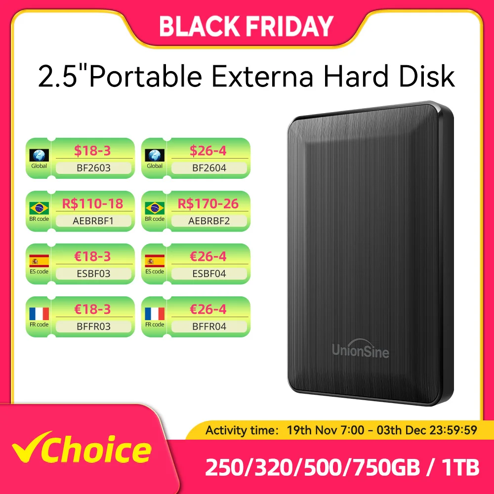 UnionSine HDD 2.5 "ฮาร์ดไดรฟ์ภายนอกแบบพกพา 250 GB/320 GB/500 GB/1 TB USB3.0 Storage สําหรับ PC, Mac,PS4,เดสก์ท็อป,MacBook