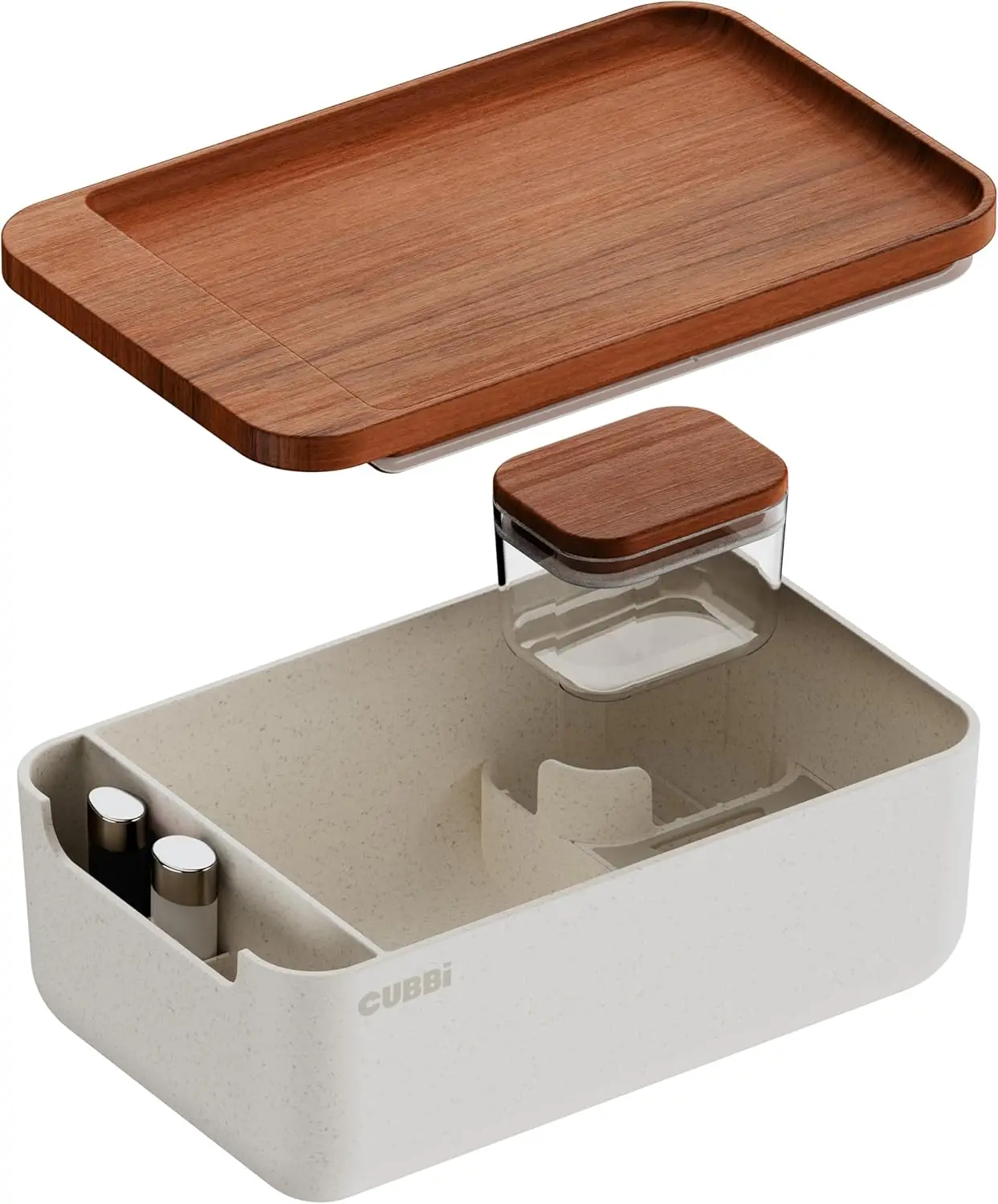 Caja de almacenamiento hermética con bandeja y sellos de silicona para especias, hierbas y viajes - Blanco