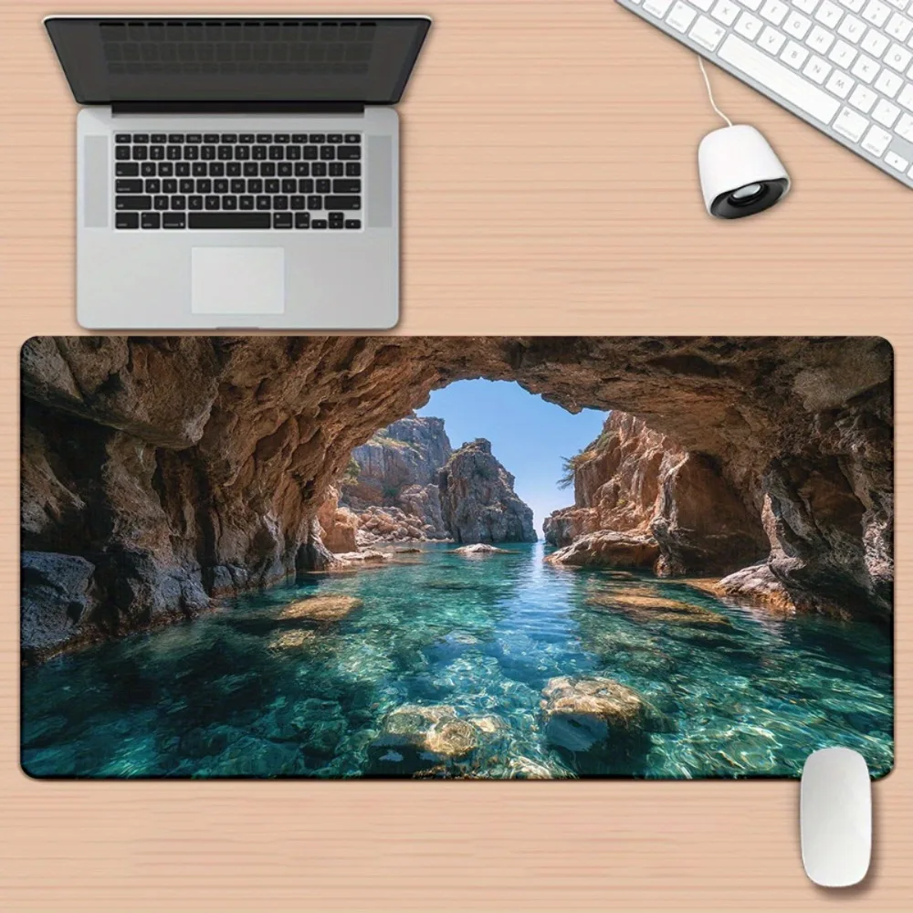 

Large Underwater Ocean Cave Mousepad & Desk Mat - Non-Slip Rubber Base, PC Laptop Desk Protector for Gaming Office