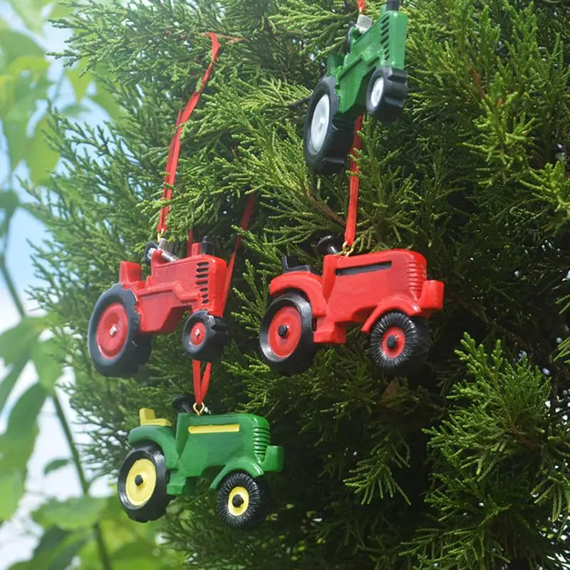 Christmas Tree Tractor Ornaments Christmas Hanging Tractor Resin Decorations Tree Ornaments Christmas Party Supplies Hanging Car