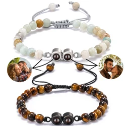 DHQH New Natural Stone Projection Bracelet Two Photo Bracelets Couple Memory Gift Custom Multiple Photo Projection Bracelets