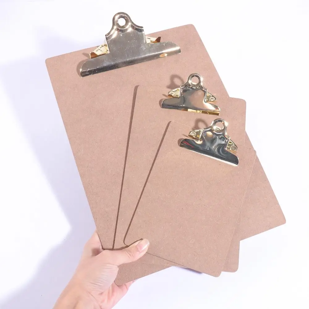 3 Sizes Wood Color Folder Portable Stationery Supplies Wood Clipboard Golden Metal Clip Notes Ticket Holder Office School view 2