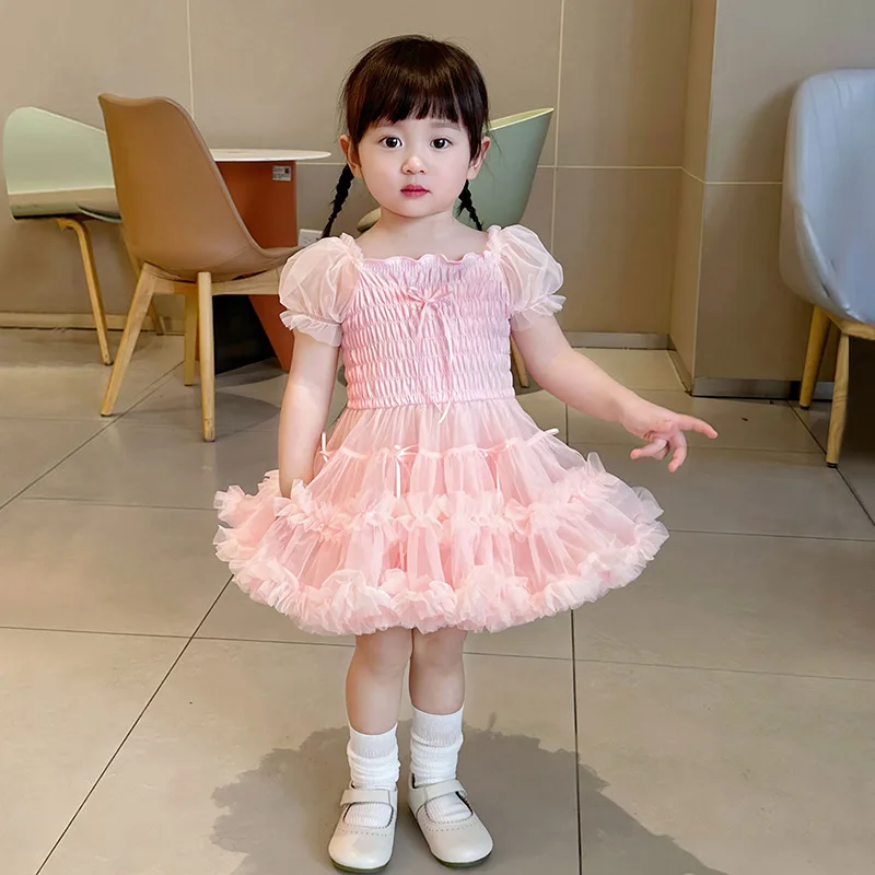 

Girls' Puff SleevestutuSummer New Children's Princess Dress for Girls Stylish Bow Cake Dress Trendy