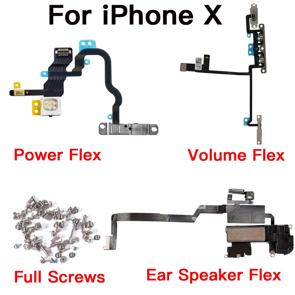 For iPhone X Power Volume Button Ear Speaker Flex Cable With Full Set Screws Replacement Parts