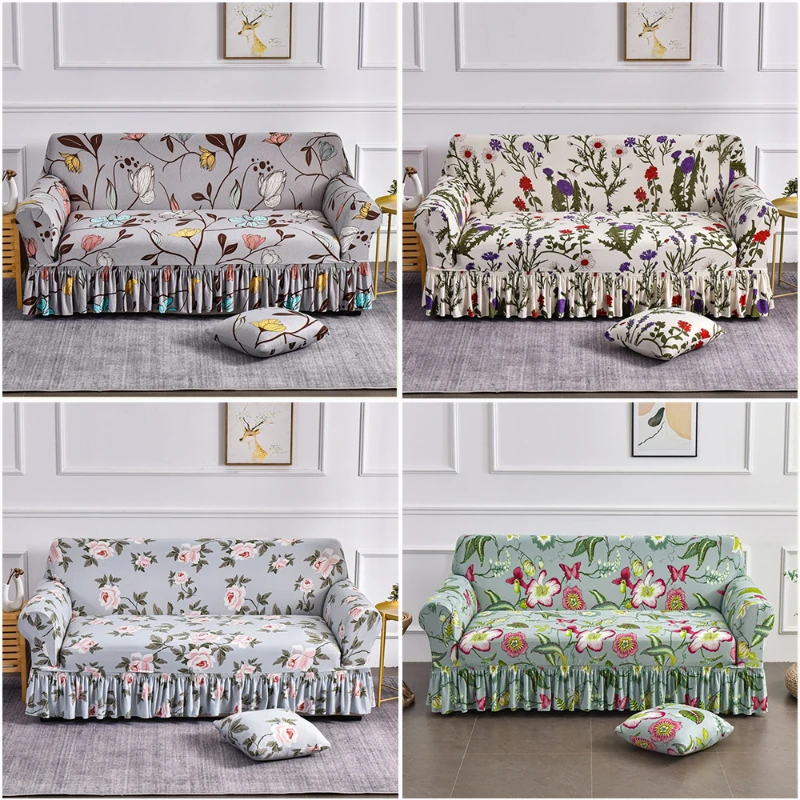 

Stretch Fabric Sofa Cover For Living Room 1/2/3/4 Seater L Shaped Elastic Floral Sofa Skirt Covers Couch Slipcovers Home Decor