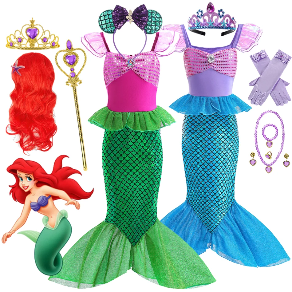 

Disney Ariel Princess Little Mermaid Dress Girl Charm Cosplay Costume Kids Birthday Party Halloween Disguise Clothes