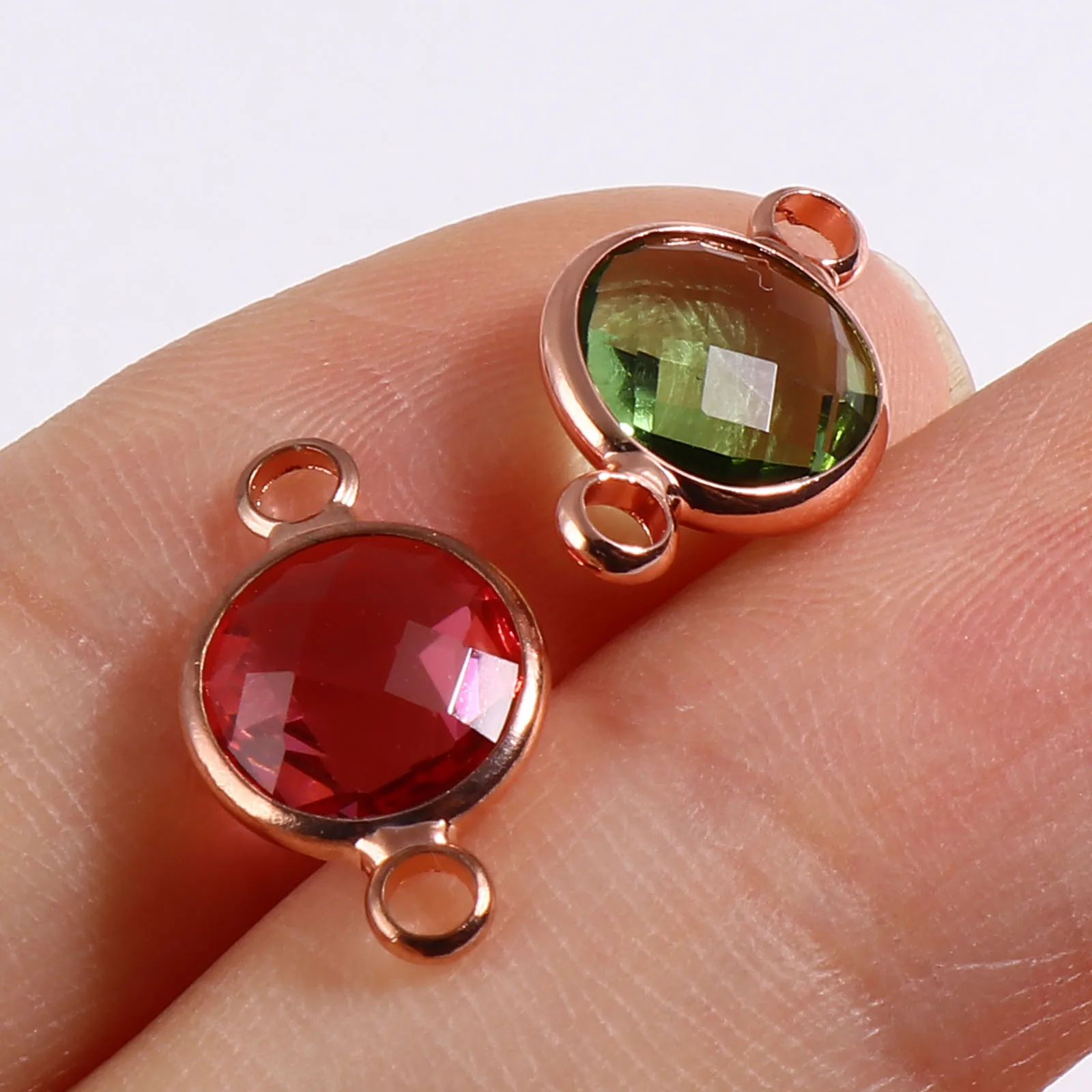 5PCs Copper Glass Birthstone Connectors Rose Gold Color Round Faceted Charms DIY Making Necklace Bracelets Jewelry Findings