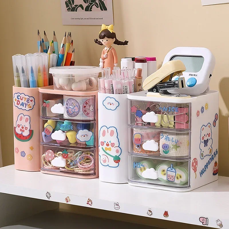 

School With Supplies Pen Storage Accessories Organizer Desktop Stationery Holder Box Office Kawaii Container Ins Drawer