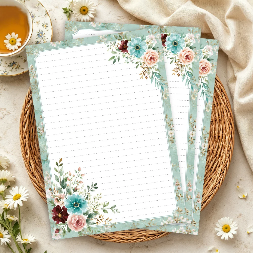 30 Sheets, B5 Vintage Morandi Floral-themed Writing Paper, Lined, No Glue, Perfect For Notebooks, Memos, And Stickers