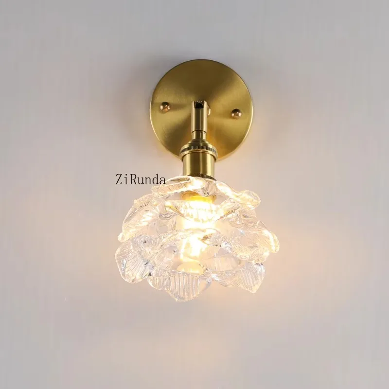 مصباح جداري زجاجي عتيق على شكل زهرة وردية مصباح جداري بجانب السرير ذهبي عتيق لغرفة نوم الفتيات وغرفة معيشة الأطفال #4