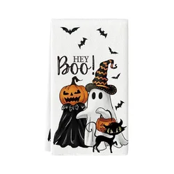 Hey Boo Halloween Festival Ghost Pumpkins Bats Cat Kitchen Dish Seasonal Hand Towel for party decoration supplies Décor Favors