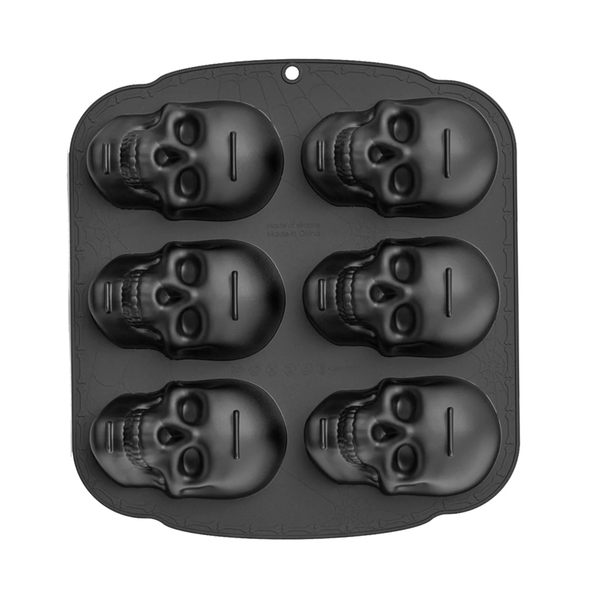 Silicone Skull Cake Pan, 6 cavidades, 3D Baking Mold, preto, Halloween