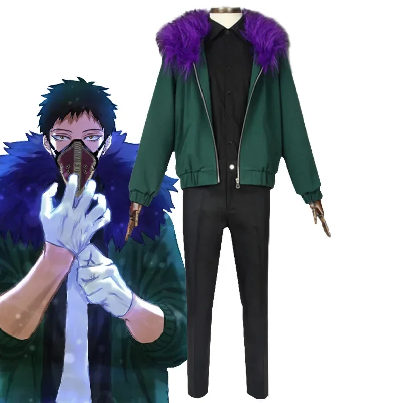 

Anime My Hero Academia Overhaul Cosplay Costume Green Fur Collar Jacket Pants Shirt Suit Man Party Clothes Halloween Costumes