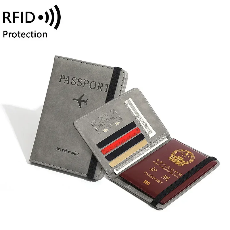 

RFID Blocking Passport Holder with Elastic Strap Band for World Travel Passport Cover Case with Business ID Credit Card Slots