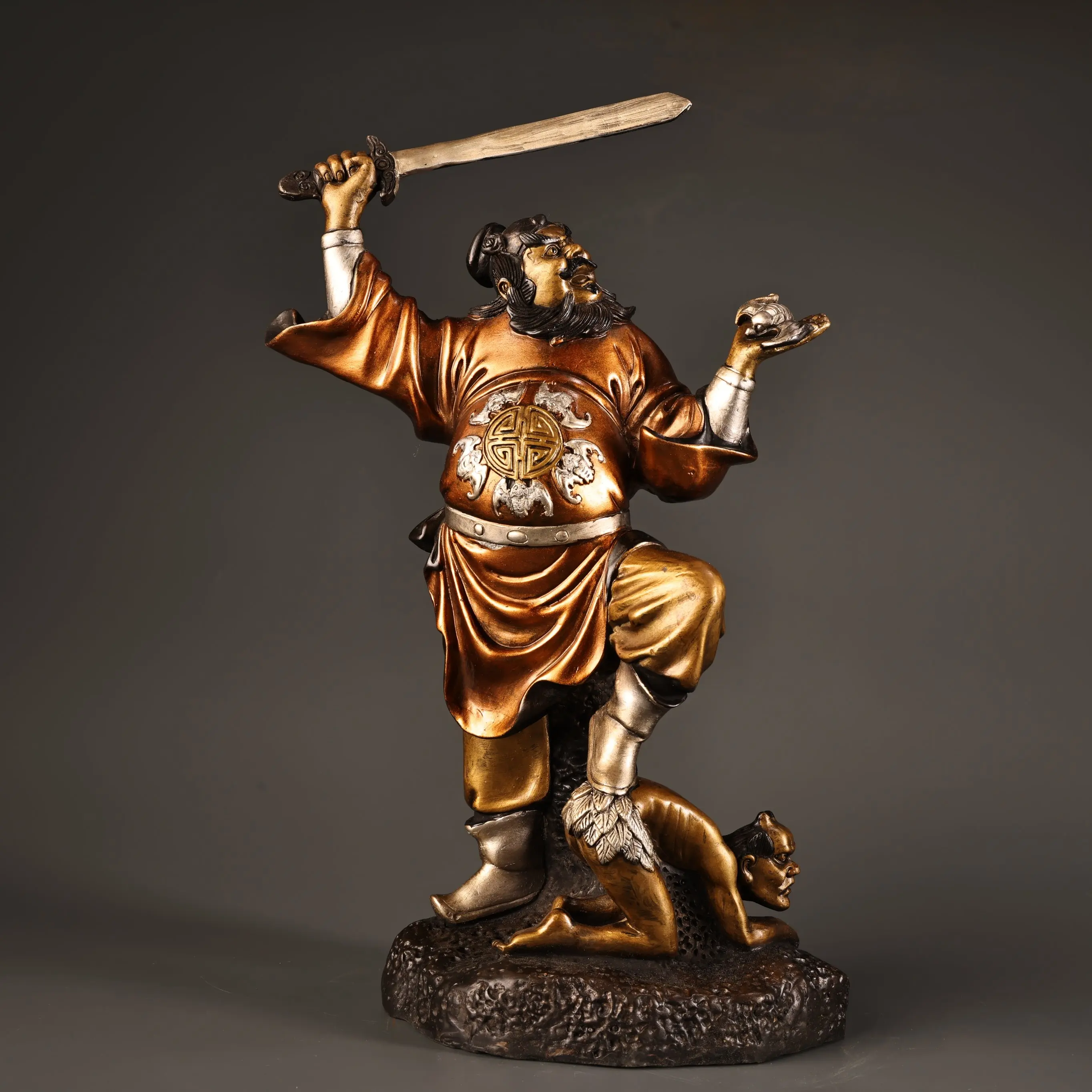 

Old Bronze Gilded Silver Painted High Relief Ghostcatcher Celestial Master Zhong Kui Exorcist Celestial Master Worship Hall