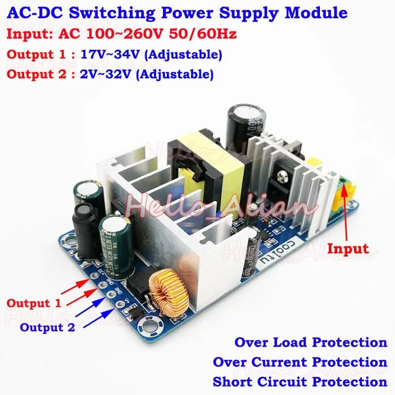 

100W AC-DC Buck Step Down Converter AC 110V 220V 230V to DC 5V 12V 24V Switching Power Isolated Module Dual Voltage Output