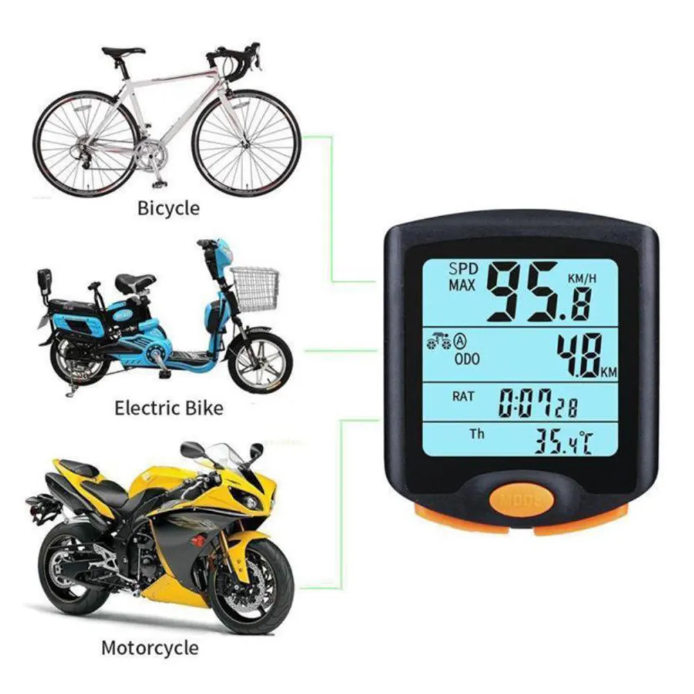 Bike Code Table Waterproof Cycling Computer Odometer Speedometer Backlight Speeding Alert Stopwatch for Bicycle Electric