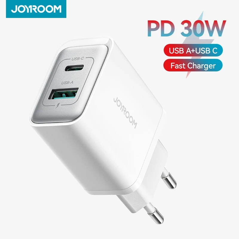 

Joyroom 30 Вт USB C Настенное зарядное устройство Двухпортовый адаптер для быстрой зарядки PD 2-в-1 для iPhone 16/15/14 Pro Max Type C Зарядка для Samsung