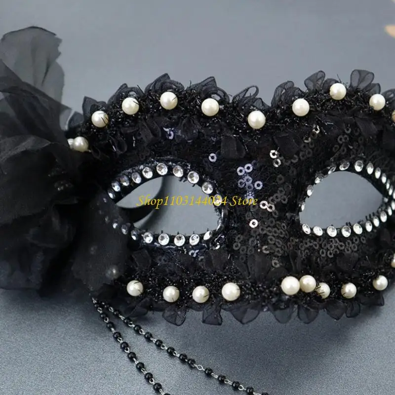 N5ke halloween falso pérolas embelezadas meia máscara ajuste confortável acessório fantasia plástico para festas