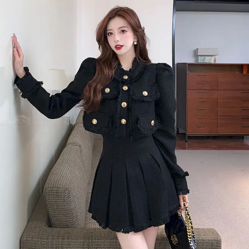 UNXX Autumn Winter Product Small Fragrance Style Ladies Two-piece Tweed Long-sleeved Suit Ladies Short Coat High-waisted Skirts