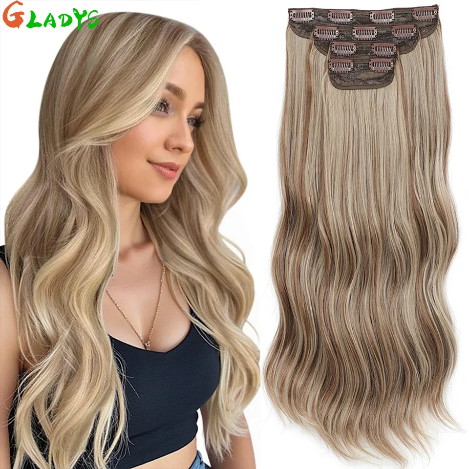 

22 Inch 11 Clip Ins Ombre Color Synthetic Hair Clips Hair Extensions 4Pcs/lot Body Wave Clip Ins Hair Piece Extension For Women