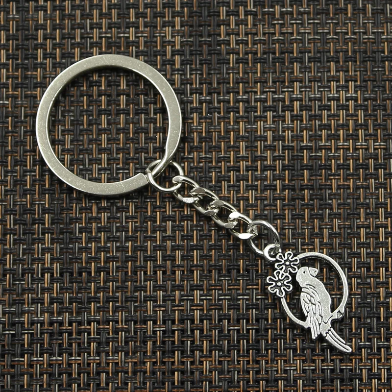 Fashion 30mm Key Ring Metal Key Chain Keychain Jewelry Antique Silver Color Plated Bird Parrot Birdcage 14x28mm Pendant image 4