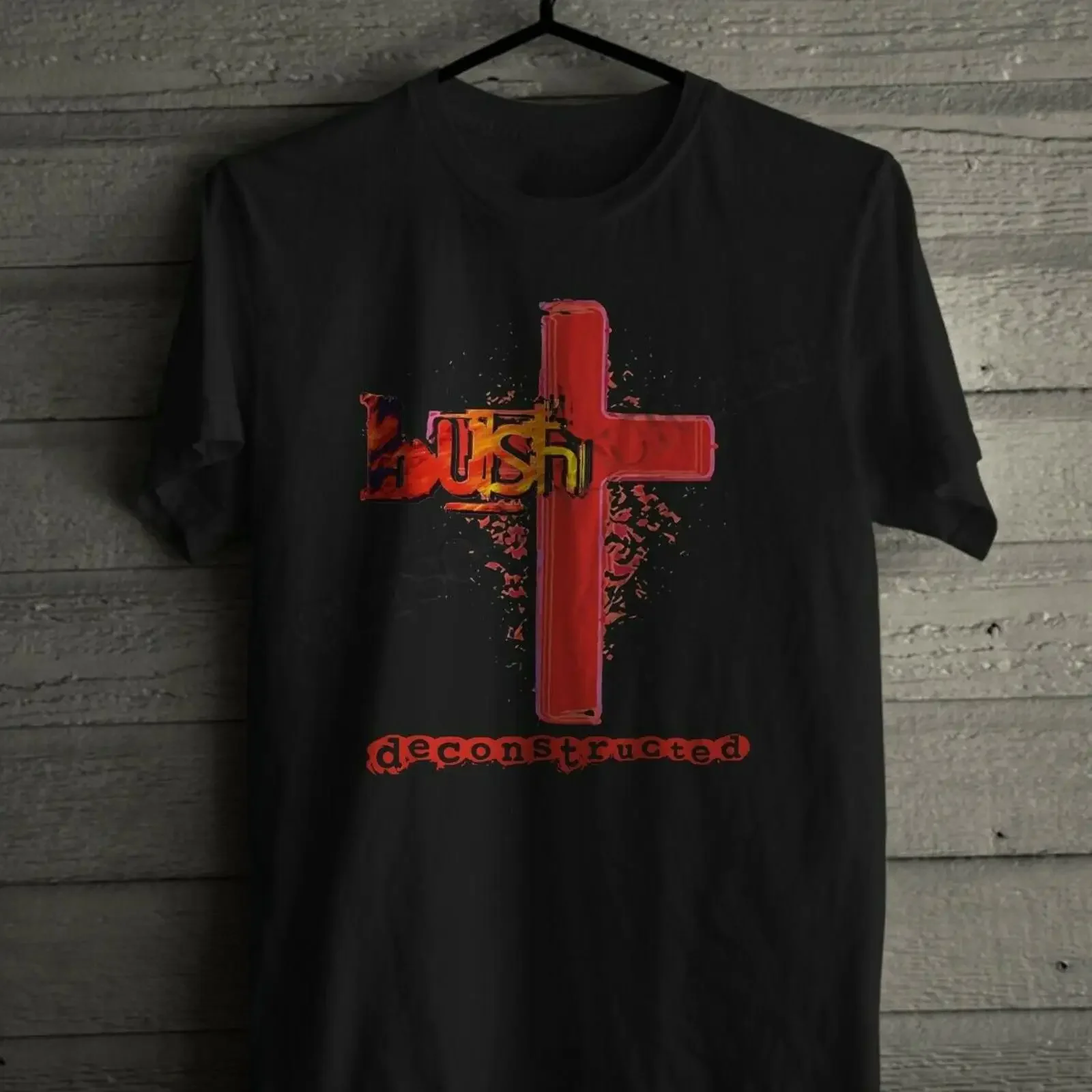 BUSH Deconstructed Logo T Shirt Rock band Gavin Rosdale Men's  vintage Washed fashion Top For Everyday Wear Breathable