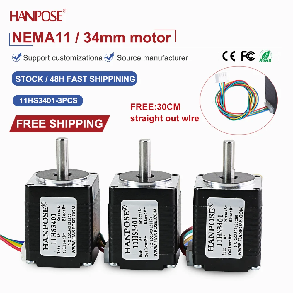 

NEMA11 3PCS 11HS3410 Miniature Stepper Motor 0.1N. m 0.8A 3D Printing Accessories Motor Manufacturer Direct Sales in Stock