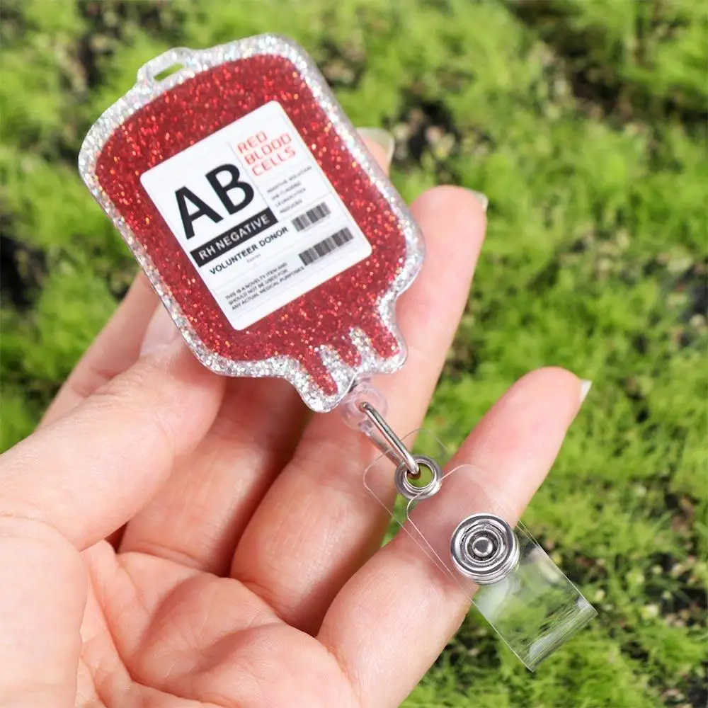 

ABS Retractable Badge Reel Easy To Pull Buckle Anti Lost Blood Type Bag Shape Clips Easy Pull Nurse Keychain
