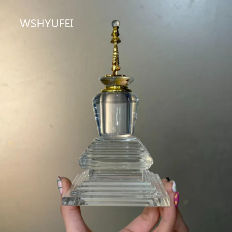 Glass Bodhi Pagoda Chinese Style Trumpet Stupa of Relics Buddhist Supplies Offering Ornaments Buddhist Hall Decoration