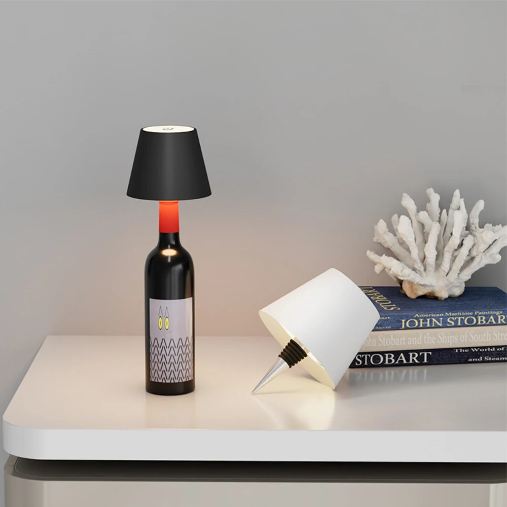 Lampa LED do butelek wina, trójkolorowa, ściemnialna, ładowana przez USB, do sypialni, salonu, baru, restauracji, na imprezę, na biurko.
