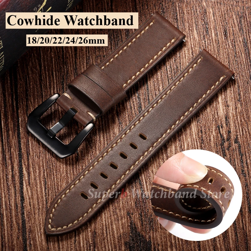 

Retro Cowhide Watchband for Huawei Gt2/Gt3 Belt 18mm 20mm 22mm 24mm 26mm Vintage Leather Strap for Samsung Galaxy Watch