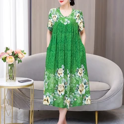 Vintage print Dress Women Boho short Sleeve casual  Dress o-neck Collar Casual Dresses Robe