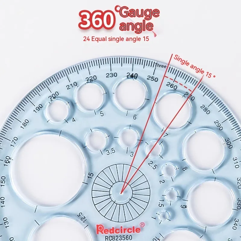 Draaibare volledige cirkel gradenboog 360 graden kunstontwerpmetingen architectuur wiskunde tekening sjabloon techniek tekening liniaal