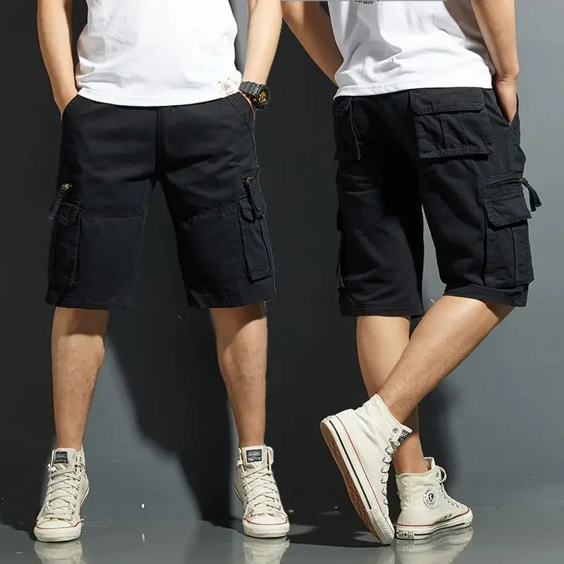 Short Pants for Men Long Half Khaki Bermuda Mens Cargo Shorts Hiking Work Elegant Clothing Wide Clothes Cotton Popular Beautiful