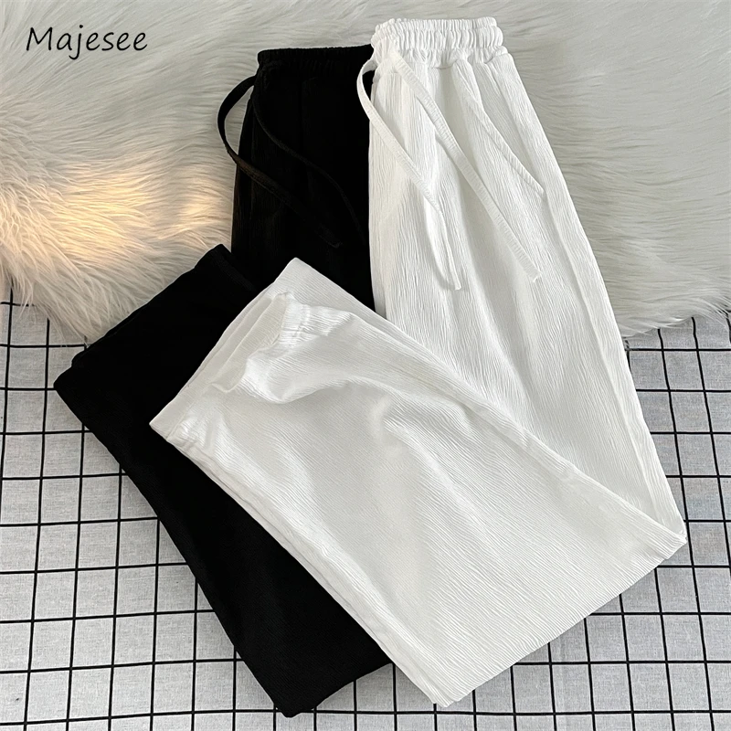 

Casual Pants Men Straight Loose Breathable Summer Pleated Solid High Street Teenagers Japanese Style All-match Simple Advanced