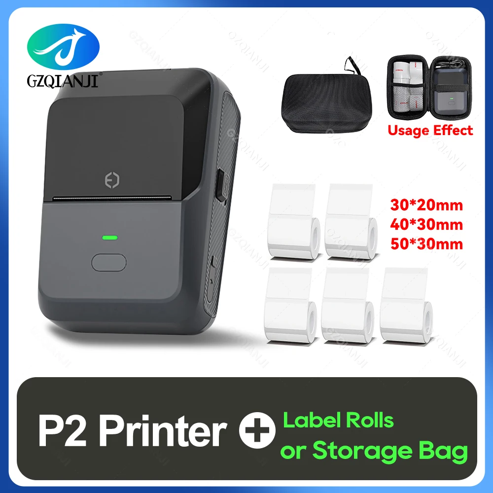 P2 Thermal Wireless Label Printer 20-58mm 2 inch Portable Bluetooth Sticker Mini Printer Price Tag Barcode Label Maker DIY