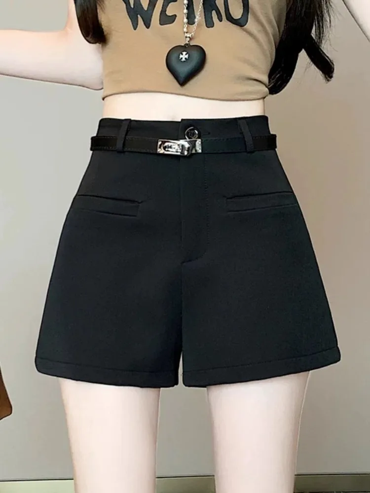 Anzugshorts, Stiefelhosen, Damen-Sommerhosen mit hoher Taille, lockere Passform, figurformend, weites Bein, „Spicy Girl“-Stil, A-Linien-Shorts, für kleinere Statur. – Detail 1