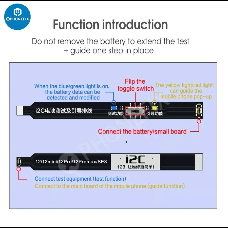 I2C بطارية اختبار كابل رصاص خط التمهيد آيفون 5SE-13PM لتعديل البطارية البيانات الصحية بطارية المنبثقة أداة إصلاح الإصدار مجموعة
