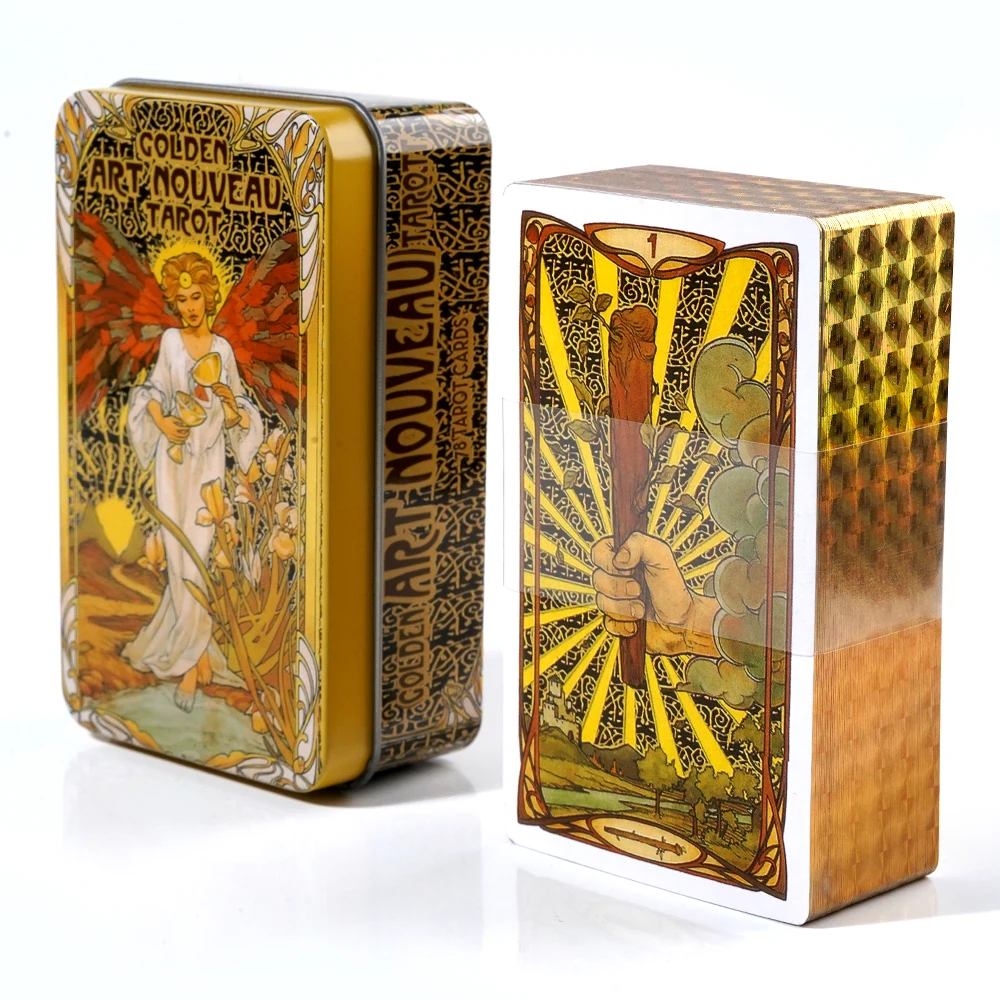 Golden Art Nouveau Tarot In a Tin Box Learning Tarot for Beginners Keywords Reversed Chakra Planet Gilded Edge