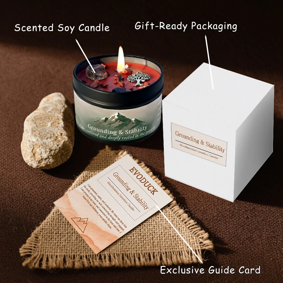 Vetiver Cedarwood Crystal Scented Candle Grounding Stability Aromatherapy Candle Meditation Room Decor Spiritual Yoga Gift 3oz