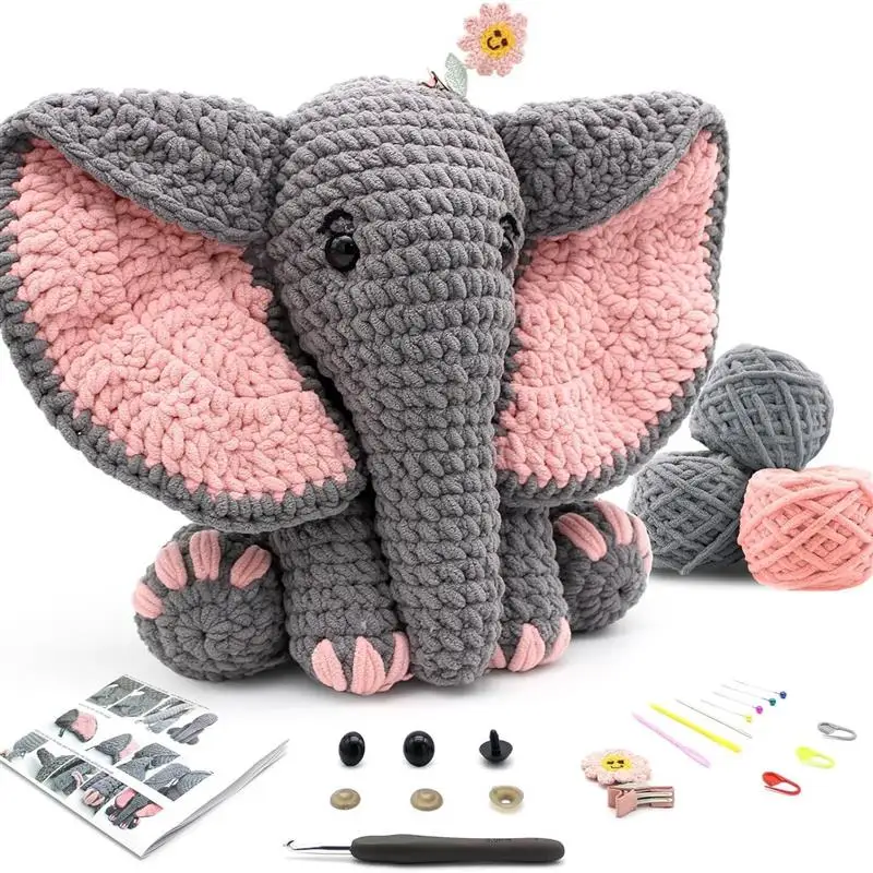 Elephant Package Crochet Knitting Kit for Beginners Starter Adults Handmade Crocheting Boys Girls Birthdays Gift Supplie Tools