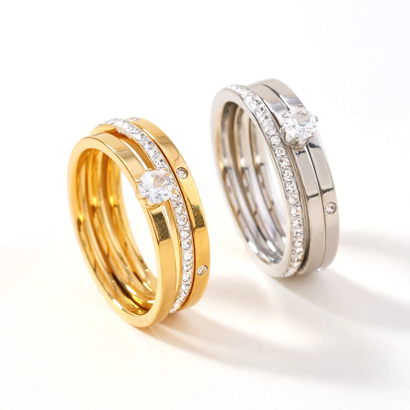 

3Pce Luxury Stainless Steel Ring For Women's Set Zircon Classic Fashion Finger Accessory High Quality DIY Jewelry Female Gifts