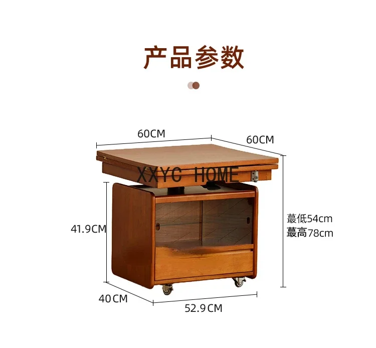 Solid Wood Lifting and Foldable Coffee Table Movable Side Table Trolley Tea Table Side Cabinet Multi-Function with Wheels image 2