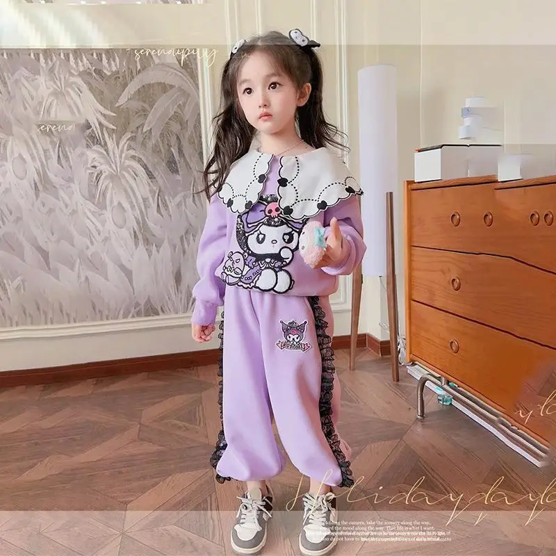 

Sanrio Kuromi Hooded Sweatshirt Set Anime Figure Spring and Autumn Sportswear Coat for Kid Girl Sweet Cartoon Cute Hot New Style