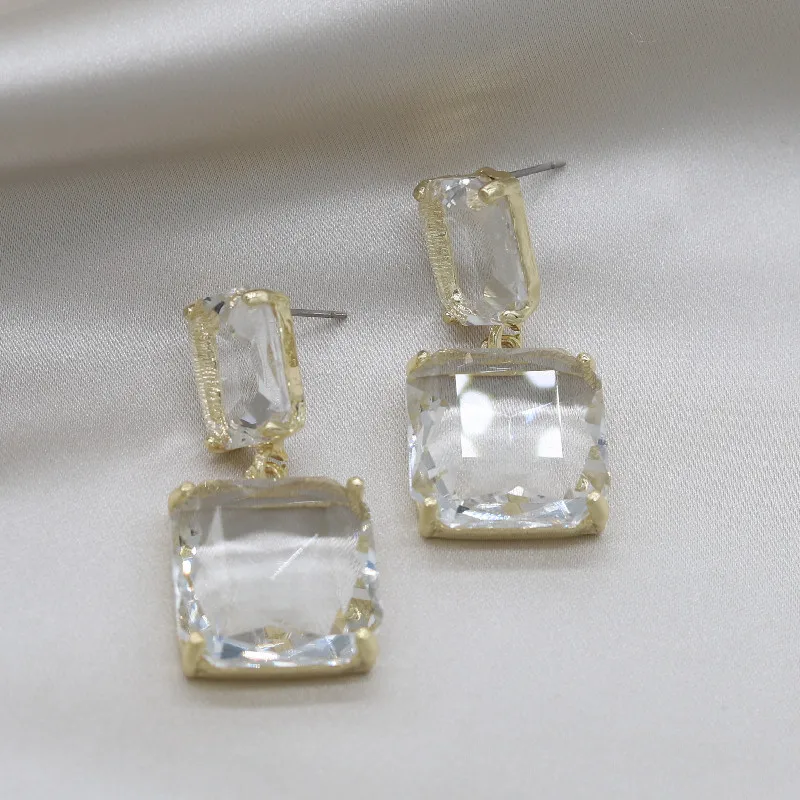New Sight 2022 Design Square Glass  Stud Earrings for Women Fashion Accessories Simple Style Earrings Jewelry